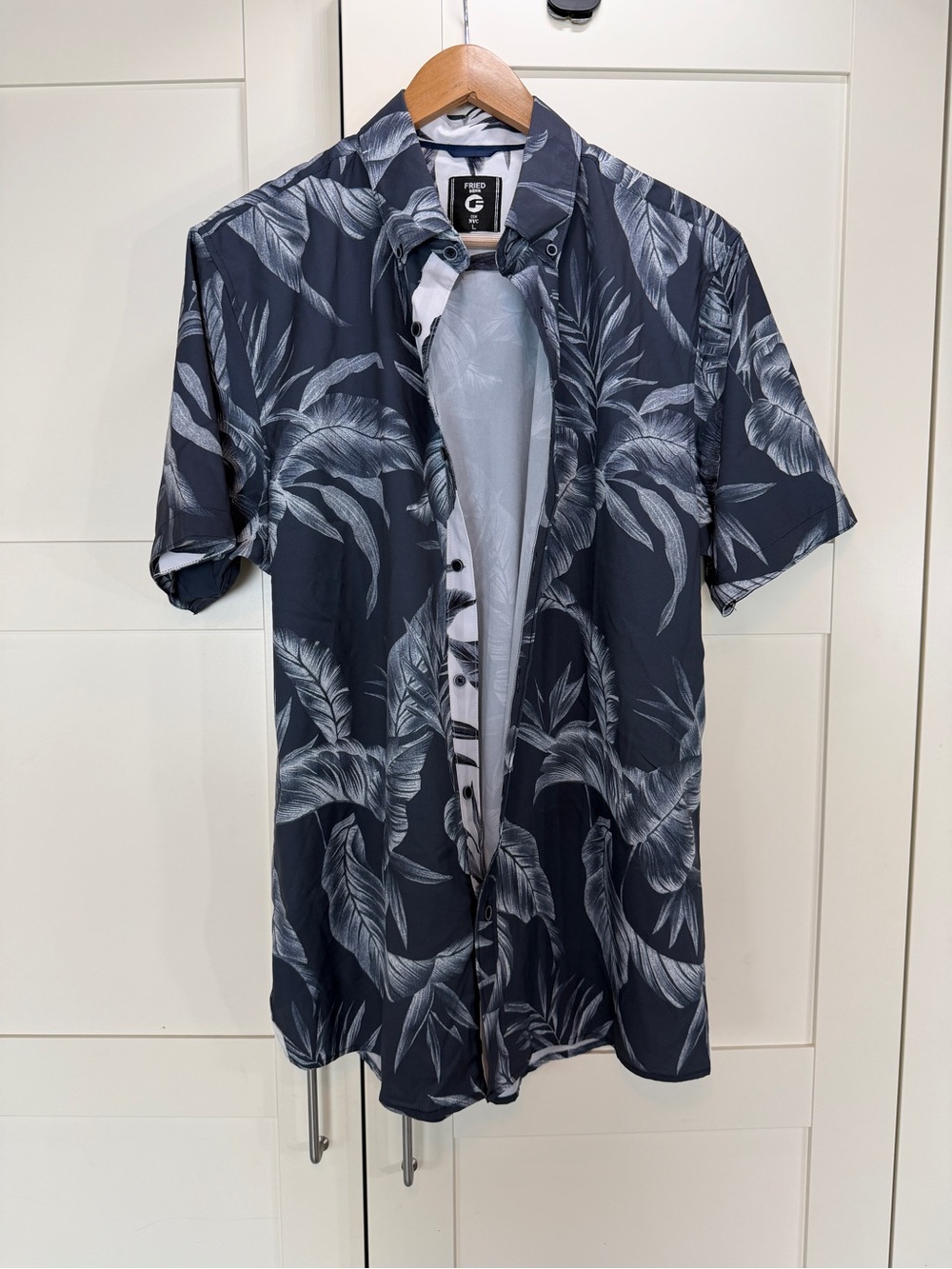 FRIED Denim Slim Fit Shirt - White with Navy Print B11